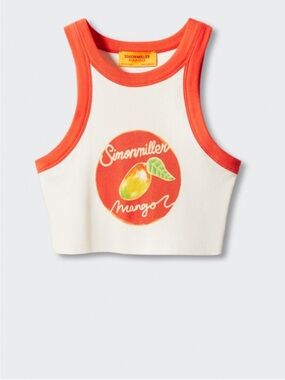 Simon Miller x Mango Graphic Crop Tank - Cream with Orange Trim